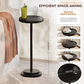 BLUEWEST Drink Table, 24.4" Tall Compact Side Table with Phone Slot and Weighted Base, Durable Pedestal Table Accent for Living Room, Bedroom, or Office, Martini and Cocktail (Black)