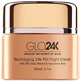 GLO24K Crema de noche con retinol con oro de 24k, fórmula antienvejecimiento con ácido hialurónico