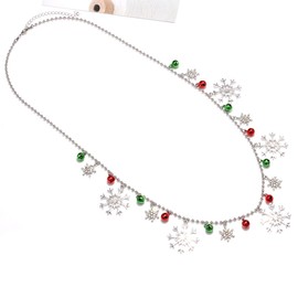 boderier Christmas Snowflake Necklace Long Crystal Rhinestone Snowflake Beaded Charm Snowflake Pendant Necklace Xmas Holiday Festive Jewelry Necklace (Silver)