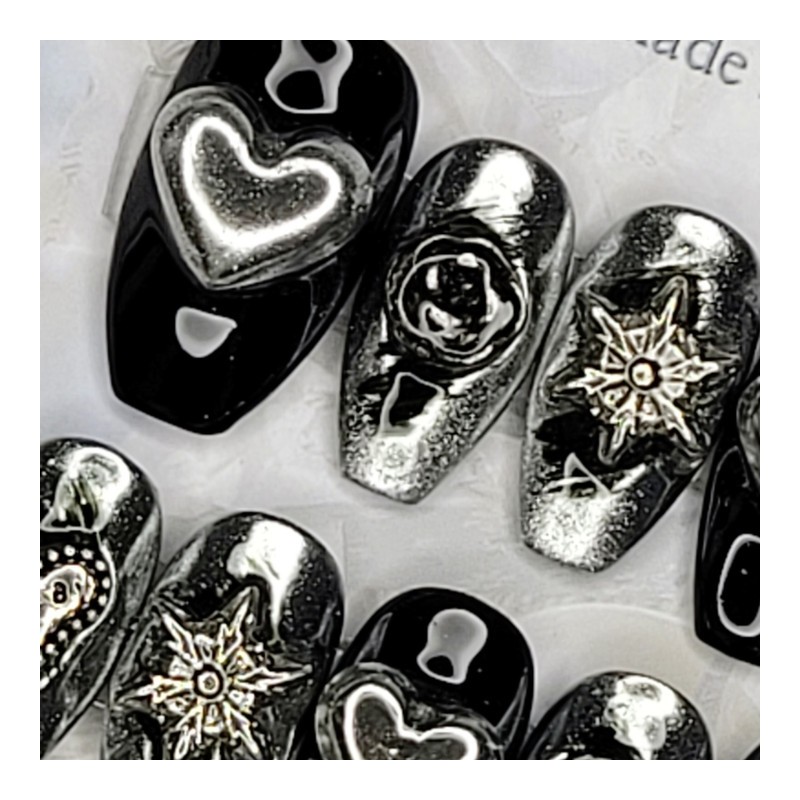 Chrome Silver Handmade Nail Tips, Pedi Tips - Almond M