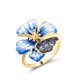 Santuzza 925 Sterling Silver Orchid Ring Blue Spinel Enamel Blue Flower Statement Ring for Women (8)