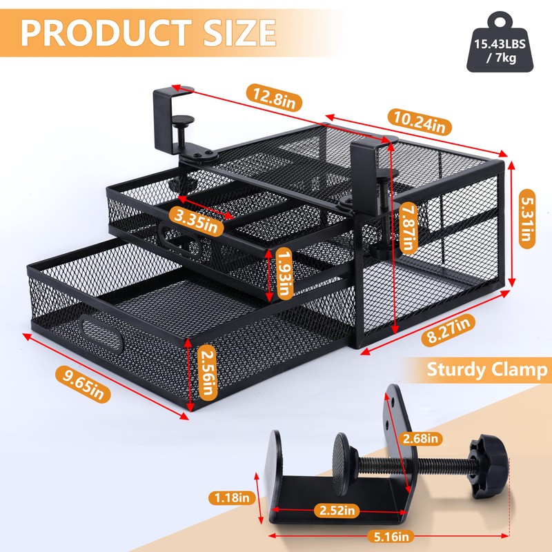Sliding Under Desk Drawer Organizer No Drilling 2 Drawers Slide