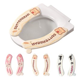 EIIXMSO 3Pairs EVA Toilet Seat Cover with Handle Thick Warm Cushioned Stick-On Waterproof ReusableToilet Cushion Pad Bear/Rabbit/Cat
