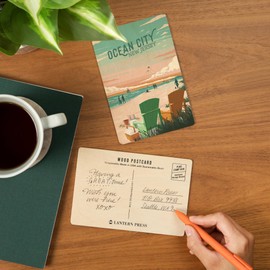 Ocean City, New Jersey, Painterly, Bottle This Moment, Beach Chairs (4x6 Birch Wood Postcards, 2-Pack Stationary, Rustic Home Wall Decor)