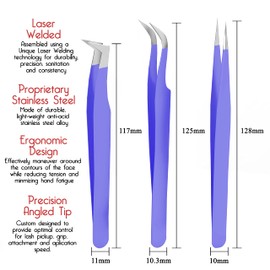 SIVOTE Pinzas de pestañas para extensiones de pestañas para volumen, aislamiento y pestañas clásicas, paquete de 3, morado