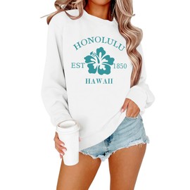 veufcyas Hawaii Graphic Sweatshirts for Women Hawaiian Hibiscus Sweatshirt Oversized Long Sleeve Shirts Crew Neck Pullover(White,XL)