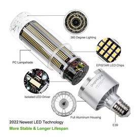 DragonLight 240W Commercial Grade Corn LED Light Bulb (1000 Watt Metal Halide/HID/HPS Replacement) E39 Large Mogul Base LED Lamp 5000K Daylight 32,400 LM for High Bay Area Lighting