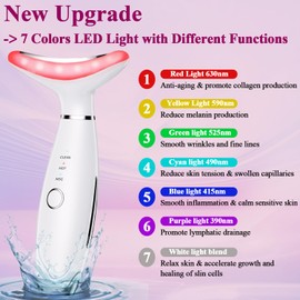 Red Light Therapy Device for Face and Neck, 7 Colors Light Portable Facial Vibration Massager for Skin Tightening and Face Lifting, Skin Care Device for Beauty, White