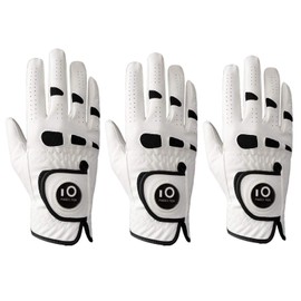 FINGER TEN Golf Gloves Men Left Hand Right with Ball Marker Cabretta Leather Weathersof Value 3 Pack, Rain Grip Golf Glove Mens Wear Resistant (M, 3 Pack (Worn on Right Hand)