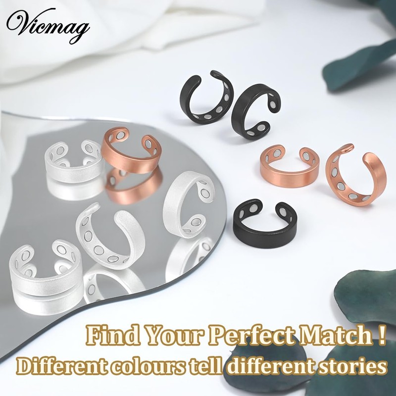 Vicmag 2PCS Copper Magnetic Rings for Women & Men, 9X