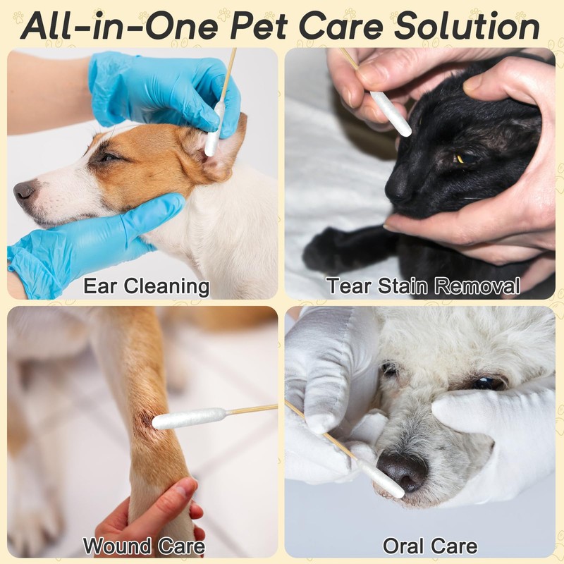 100 Pcs Large Cotton Swabs for Pet Care, 6 Inch