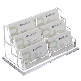 SANRUI Acrylic Business Card Holder for Desk, 6 Compartments Business Card Stand Card Holder for Exhibition, Home, Office, 300 Card Capacity