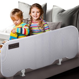 Muno Kid Bed Rail for Toddlers, Extra Long Safety Guard, Foldable & Adjustable Mesh Rail for Baby and Kids, Fits Cribs, Twin, Full, Queen & King Beds, Travel Child Bed Side Bedrail - Grey