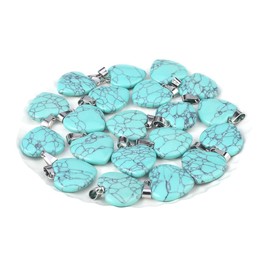 LE SKY 20 Pcs natural stone pendants heart shape healing blue turquoise stone charms for jewelry making