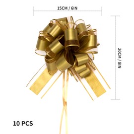EOAMGO 10 Pcs Large Pull Bows(6 Inch), Gold Gift Wrap Bows for Gift Wrapping, Ribbon Bows for Baskets Wedding, Valentine's, Birthday Gift, Christmas, Flower Decorations Pull Bows (Gold)