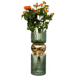 14-Inch Decorative Green Tall Glass Vase - Modern Minimalist Decor for Parties, and Special Events - Perfect Centerpiece for Coffee Tables, Living Rooms, Dining Tables, Offices, and Farmhouse Decor