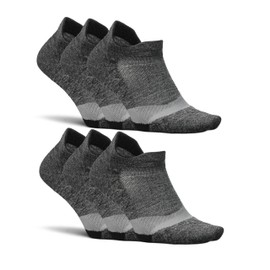 Feetures Elite Light Cushion No Show Tab Ankle Socks - Sport Sock with Targeted Compression - New Gray, S (6 Pair)