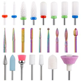 24-Piece Nail Cutter Bits Set, 3/32 Inch Professional Diamond Ceramic Tungsten Carbide Cutter Attachments for Manicure Pedicure, Acrylic Gel Nails, Nail Drills and Cuticle Remover