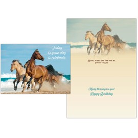 Shared Blessings Wild Horses 1 Count Religious Birthday Card, King James Version Scripture, Christian Birthday Card with Envelope