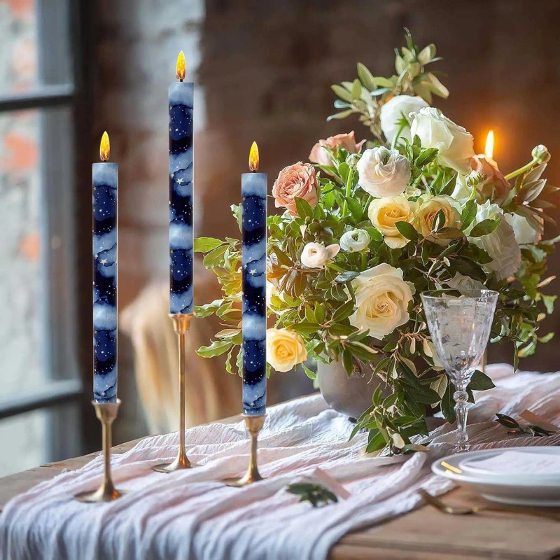 6pcs 9.5 Inch Starry Sky LED Taper Candles Battery Operated