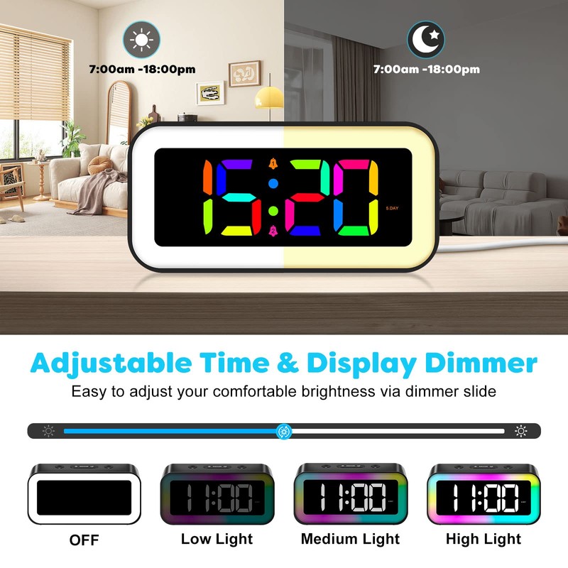 MOSUO Digital Alarm Clock with RGB Light, Digital Clock with