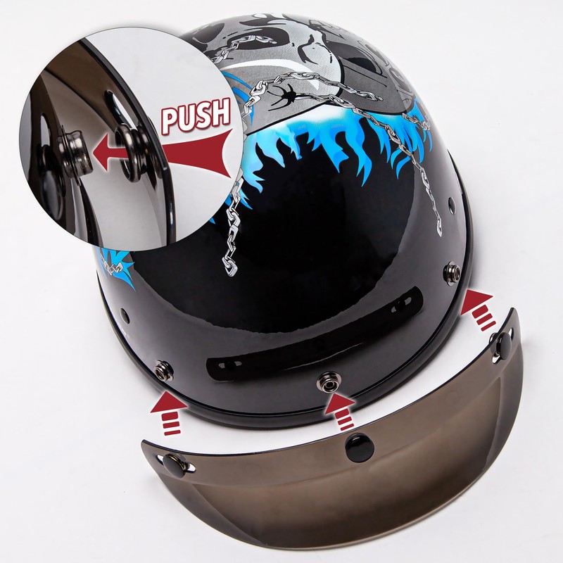 Cartman Cruiser Scooter Motorcycle Half Face Helmet, Blue Skull Graphics,
