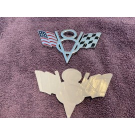 American 2 EA METAL CHROME V8 EMBLEM WITH AMERICAN FLAG CHECKERED FLAG FENDER TRUNK PAIR