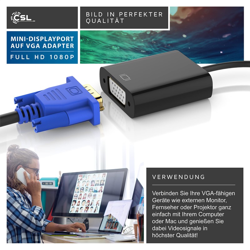 CSL – Mini DisplayPort to HDMI DVI VGA Black V1