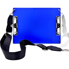 Aluminum Metal Clipboard with Detachable Adjustable Shoulder Strap A4 Double Clip Board Stainless Hangable w/Pen Holder Letter 9" x 12.6" for School Office Business Factory (Blue-with Strap, A4)