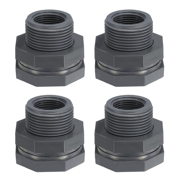 PATIKIL NPT 3/4 PVC Bulkhead Fitting, 4 Pack Double Threaded