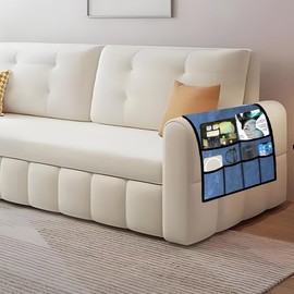 Ntomtuex PU Leather Remote Control Holder for Sofa Armrest Organizer Non-Slip Arm Chair Caddy for Recliner Sofa Caddy Storage with 6 Pockets for Glass Phone TV Remote Control Magazines, Dark Blue