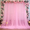 Pink Tulle Backdrop Curtains with Lights String for Parites 10ft×8ft