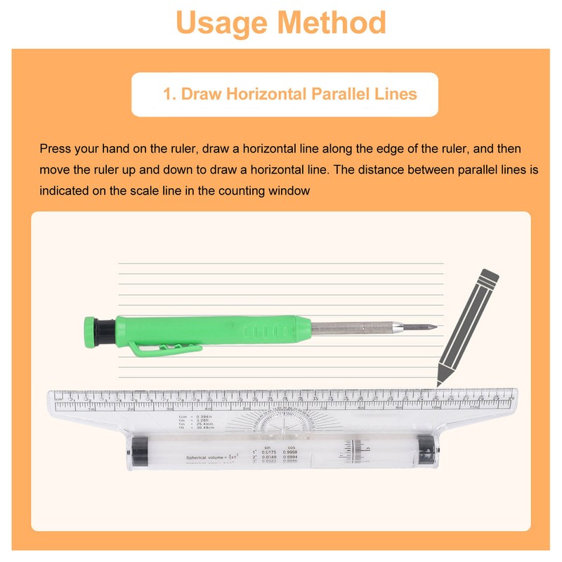 Measuring Rolling Ruler 30cm Various Formulas Horizontal Vertical Parallel Lines