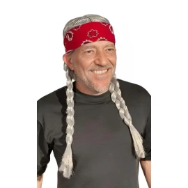 HandinHandCreations Willie Braided Long Wig with Red Bandana - Country Star C...
