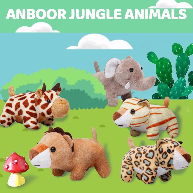 Anboor 10pcs Small Stuffed Animals—Jungle Animal Plush Set 4.8 Inch