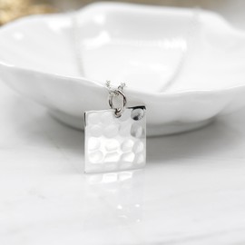 AeraVida Hammered Texture Square .925 Sterling Silver Pendant | Square Pendant Necklace for Women | Hammered Square Pendant Necklace, Sterling Silver, No Gemstone