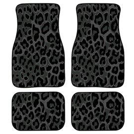 FUIBENG Black Leopard Auto Front & Rear Floor Mat for Women Men,Durable Non Slip Auto Floor Carpet Dust Proof Foot Carpet Universal Fit Most Vehicle Cars,4 Pcs