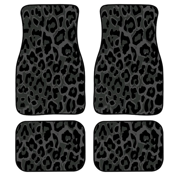 FUIBENG Black Leopard Auto Front & Rear Floor Mat for