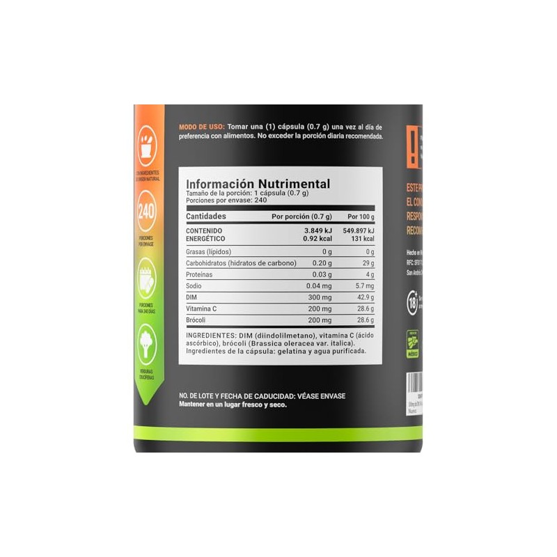 Dim Diindolilmetano 240 Cápsulas 700 Por Cápsula Adicionado Vitamina Brócoli