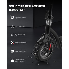 RidTianTek 60/70-6.5 Solid Tire 10 Inch 10x2.5 for Segway Ninebot Max G30 G30P G30LP Gotrax G5 G6 Electric Scooters, Puncture-proof, Tubeless Rubber Tires Front or Rear Replacement, 2pc (Black)