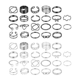 MYGLOAR 44 Piece Rings Set, Stainless Steel Rings, Adjustable Women's Rings, Spring Rings, Snake Rings, Signet Rings, Boho Rings, Silver and Gold Rings, Finger Spinner Rings (Silver and Black)