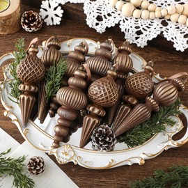 Yunlly 9 Pcs Neutral Christmas Ornaments Textured Christmas Tree Decor with Hanging Loop Matte Hanging Finial Ornaments Shatterproof Home Decor for Xmas Vintage Rustic Farmhouse(Retro Color)