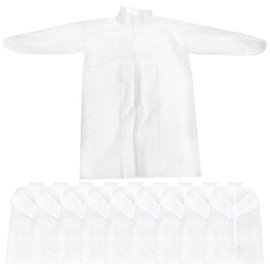 Baluue 10 Stück experimentelle Kleidung, Einweg, Laborkittel, Langarm, Uniform, Mantel, Staubwedel, Vlies, Halsband Weiß, für Erwachsene