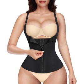 KUMAYES Underbust Corset Waist Trainer Cincher Corset Shapewear Women's Tummy Control Body Shaper Waist Shaper with Hooks, black