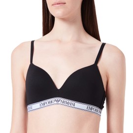 Emporio Armani womens Iconic Logoband Padded Triangle Bra, Black, X-Small US