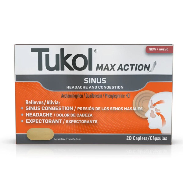 Tukol Max Action Sinus Caplets. Max Strength Congestion and Pain Relief. 20 Caps