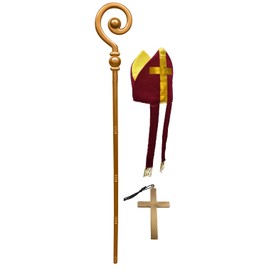 Nicky Bigs Novelties Adult Bishop Priest Pope Hat And Gold Crozier Staff Saint Costume Accessory Set
