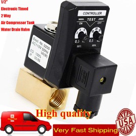 DENESTUS 1/2" Timing Drain Valve Automatic Electronic Timed 2 Way Air Compressor Tank Water Drain Two Way Direct Acting Valve AC 110V 60HZ Kits