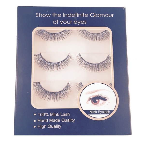 3 Pairs of 100% Real Mink Strip Lashes - False