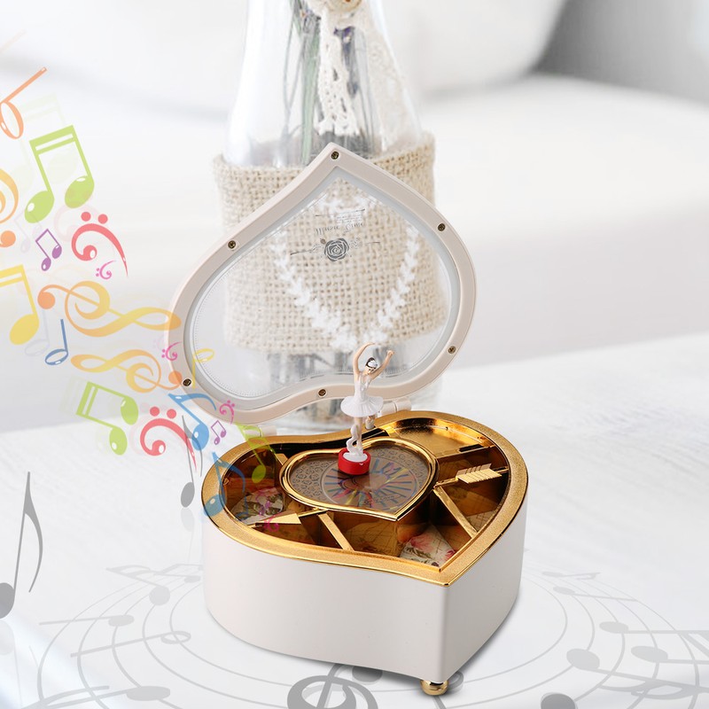 Heart shaped Dance Ballet Music Box Jewelry Spinning Music Box